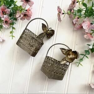 Vintage Embossed Filigreed Metal Trinket Baskets Flower HEART DIAMOND PAIR